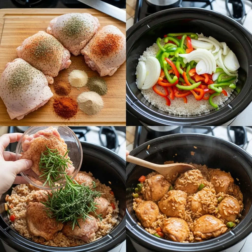 Slow Cooker Lemon Herb Chicken and Rice