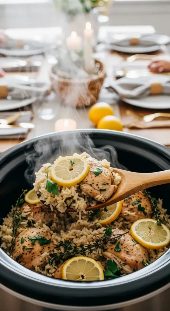 Slow Cooker Lemon Herb Chicken and Rice