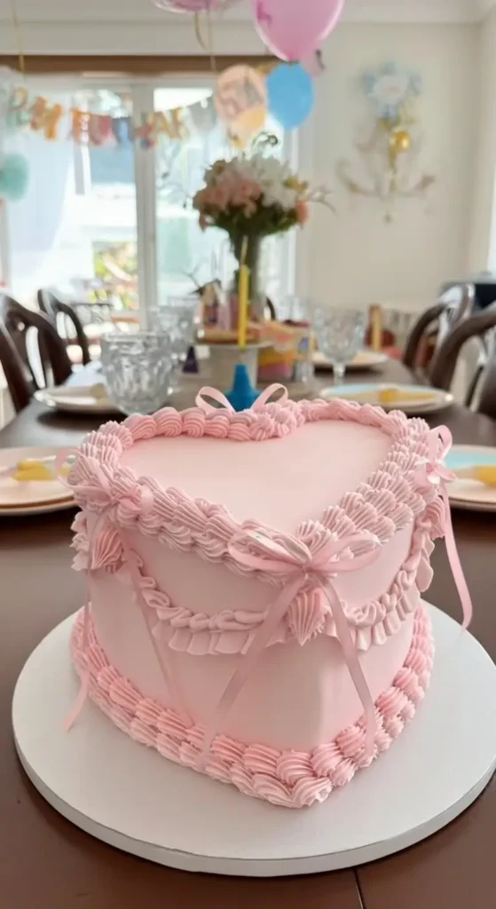 Heart Pink Cake with Pink Bow