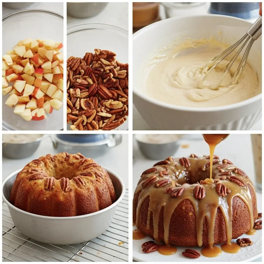 Apple Pecan Cake With Caramel Glaze
