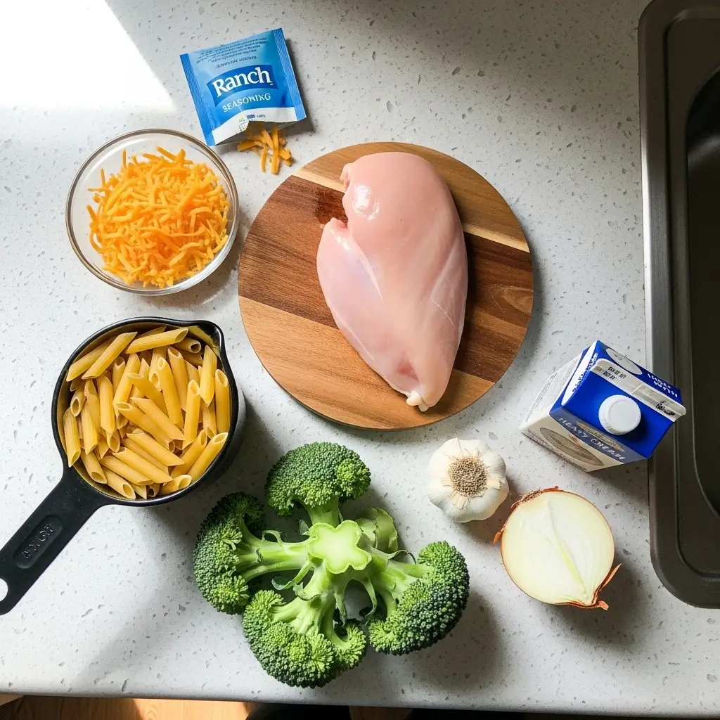 Cheesy Ranch Chicken and Broccoli Pasta Skillet