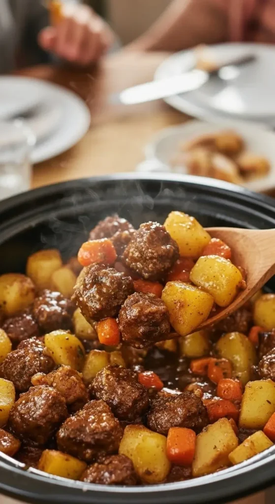 Slow Cooker Garlic Butter Beef Bites & Potatoes