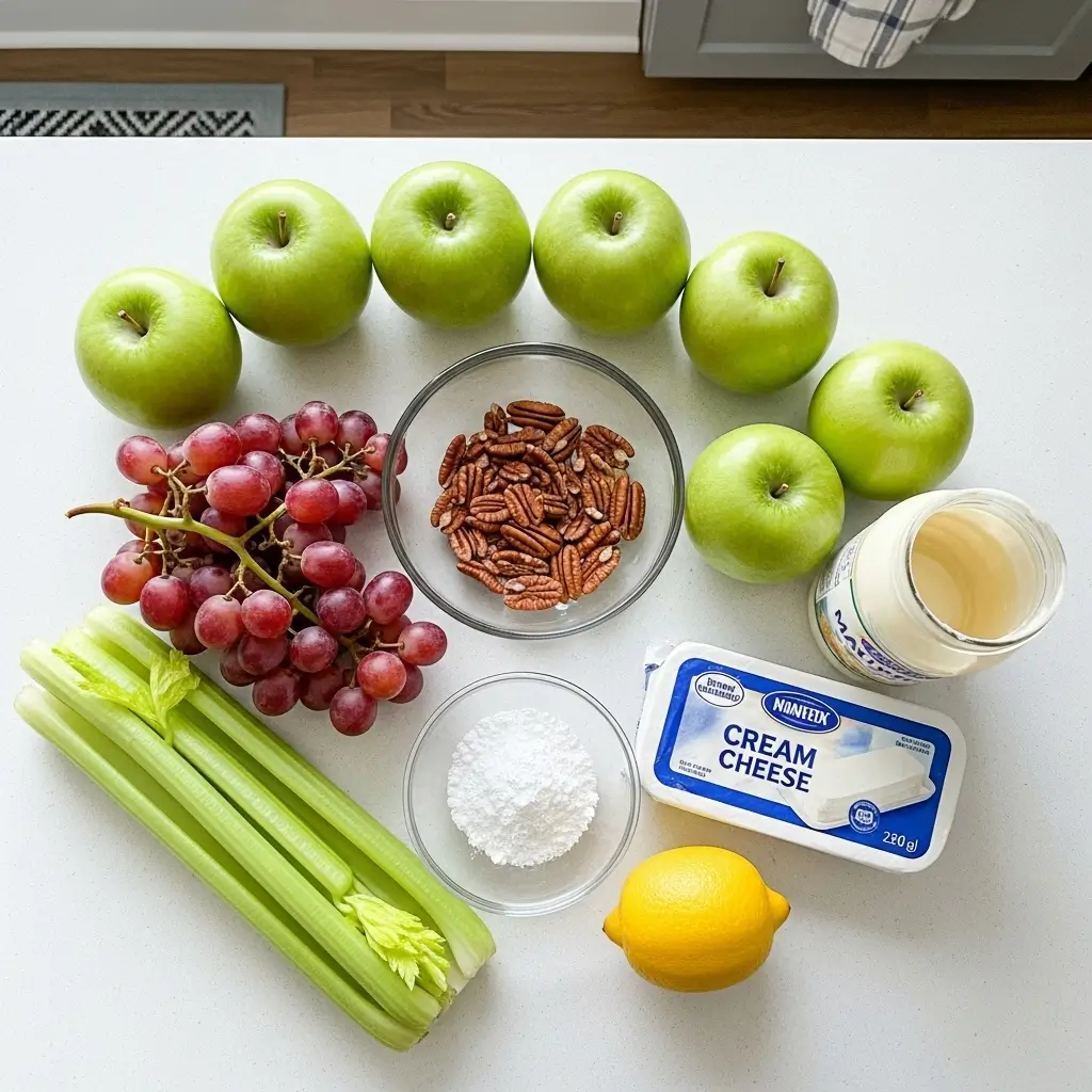 Creamy Apple Salad with Grapes & Pecans