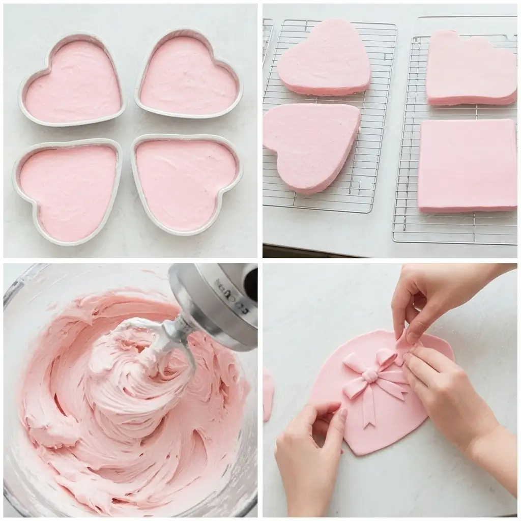 Heart Pink Cake with Pink Bow