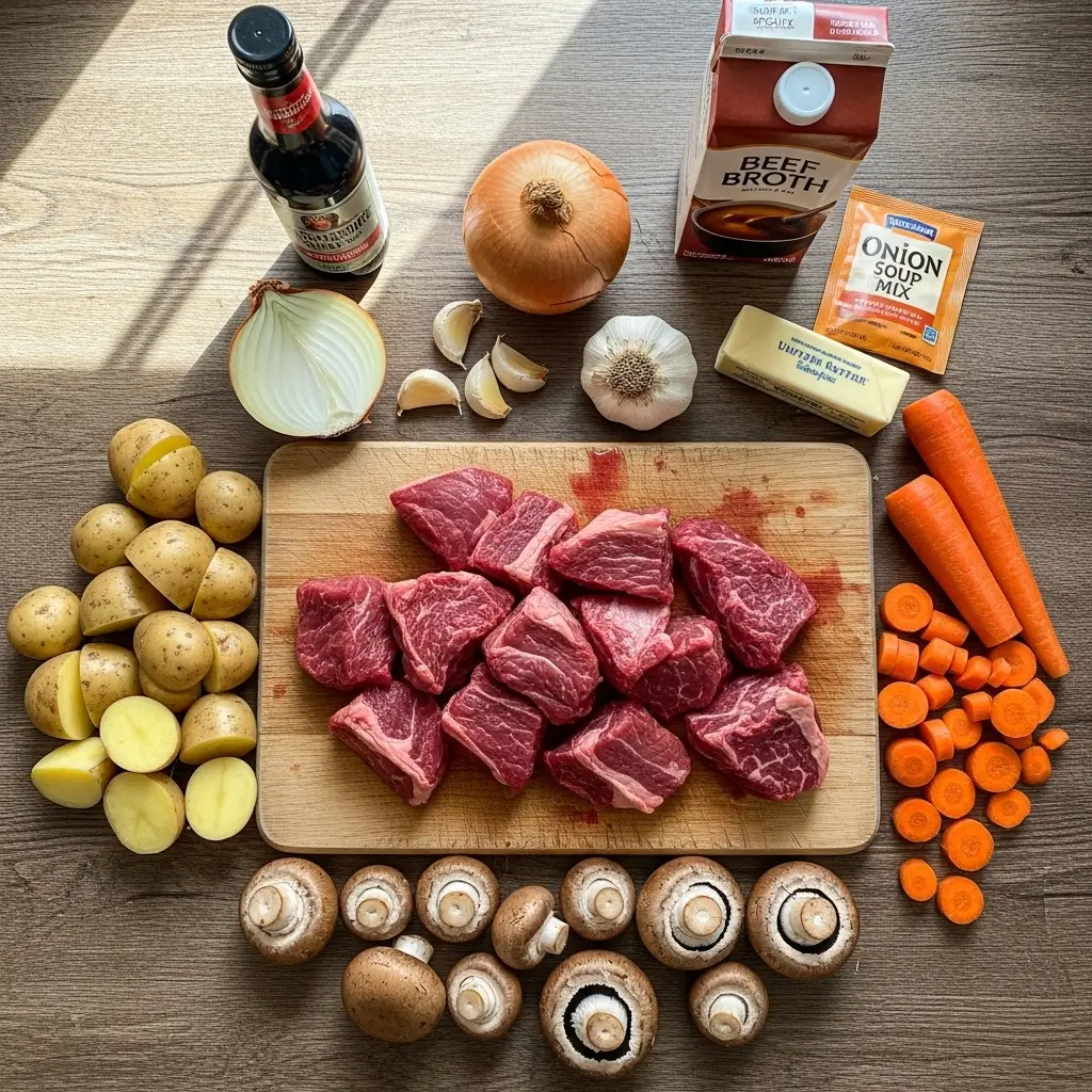 Slow Cooker Garlic Butter Beef Bites & Potatoes