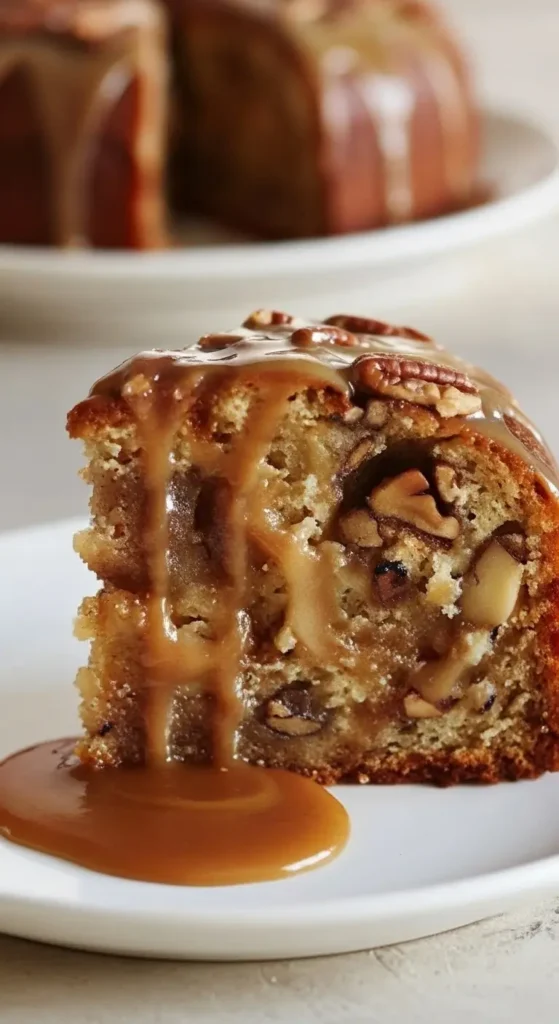 Apple Pecan Cake With Caramel Glaze