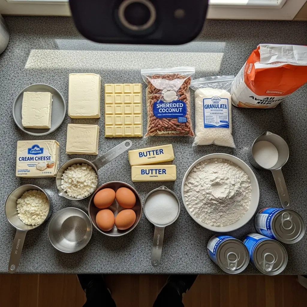 White German Chocolate Cake with a Cheesecake Center