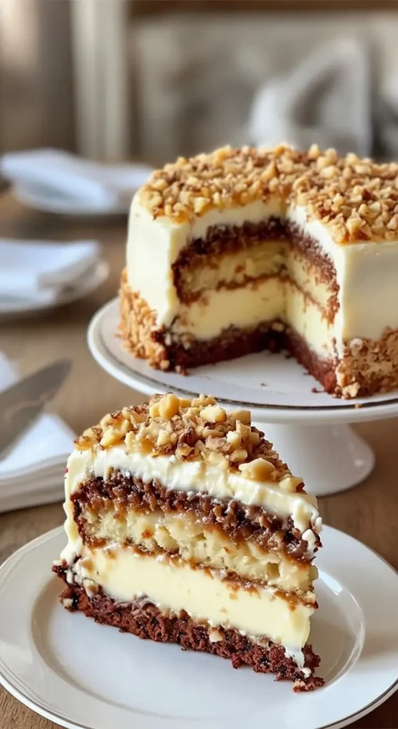 White German Chocolate Cake with a Cheesecake Center